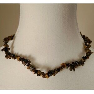 Natural Tiger Eye Chip Gemstone Beaded Necklace with Silver Clasp